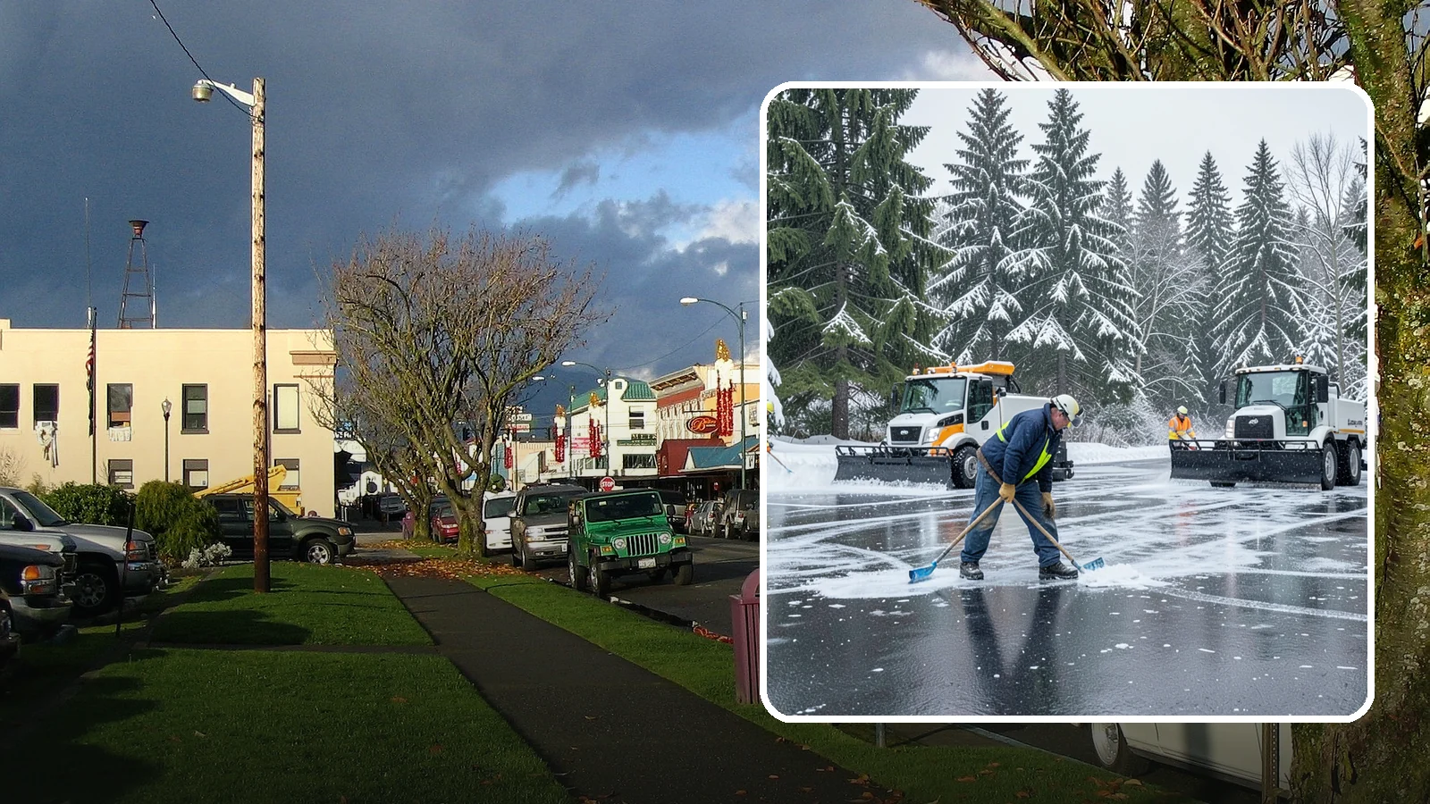 Parking Lot Ice Removal in Arlington, Snohomish County, WA - We break up and clear stubborn ice sheets that form after Western Washington's thaw-and-refreeze cycles.