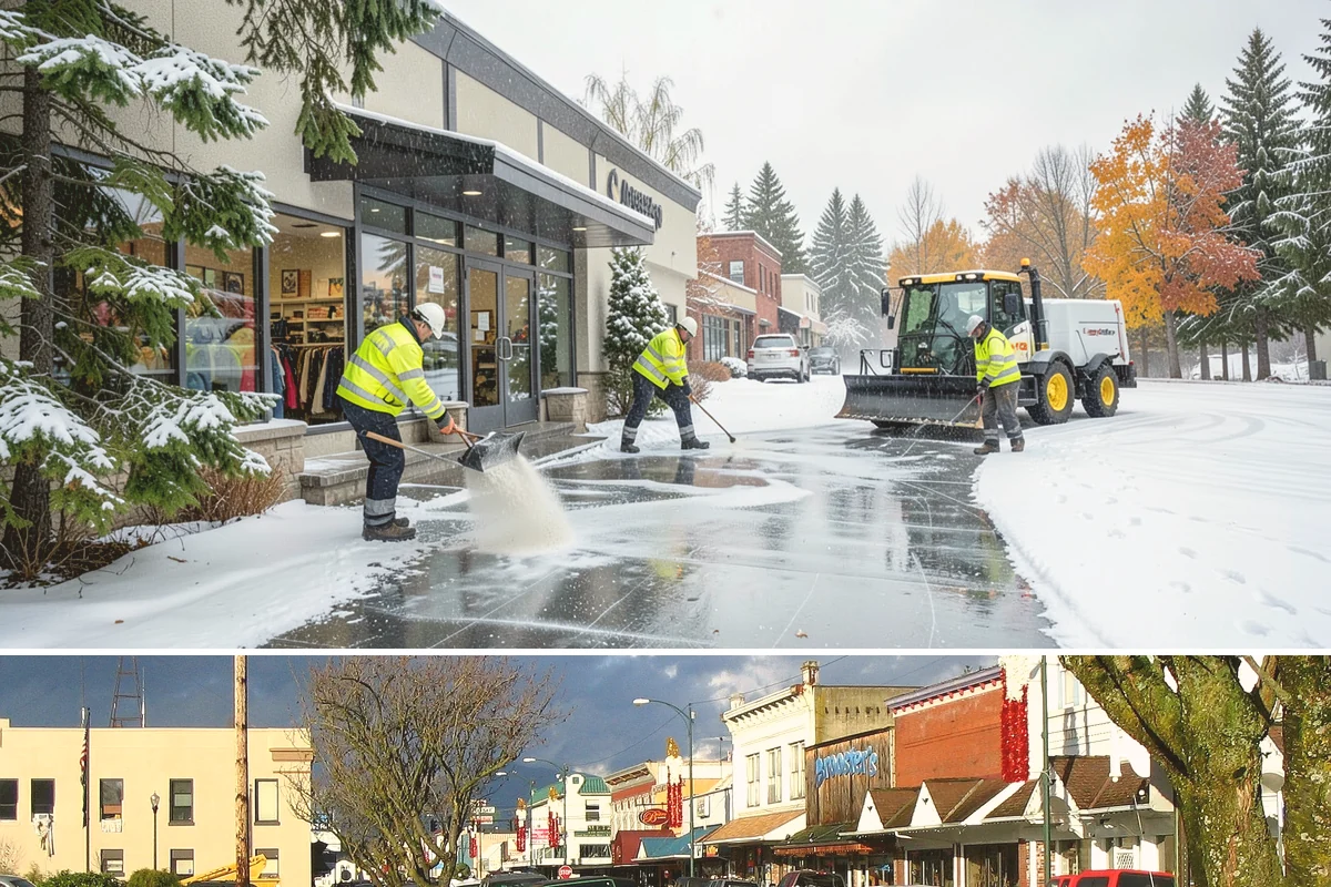 Parking Lot Ice Removal in Arlington, Snohomish County, WA - Ice removal spikes during freeze-thaw stretches from midwinter into early spring.