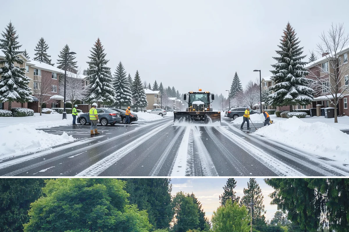 Parking Lot Ice Removal in Bonney Lake, Pierce County, WA - Ice removal spikes during freeze-thaw stretches from midwinter into early spring.