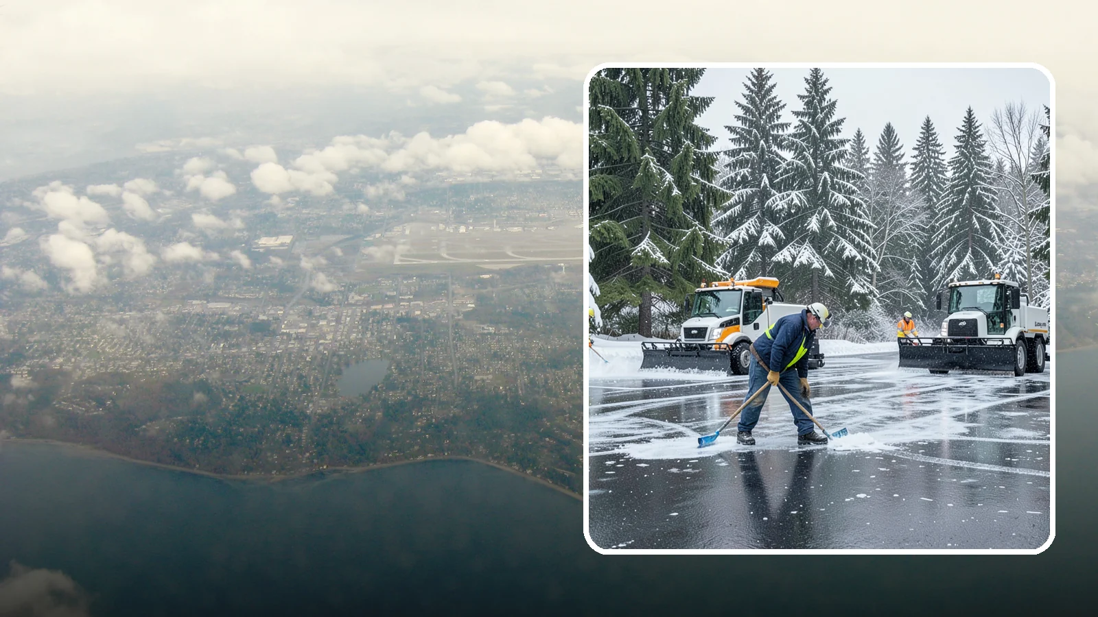 Parking Lot Ice Removal in Burien, King County, WA - We break up and clear stubborn ice sheets that form after Western Washington's thaw-and-refreeze cycles.