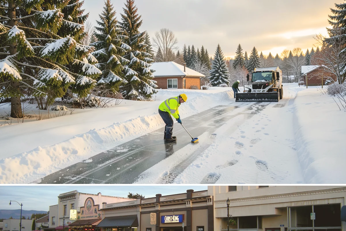 Parking Lot Ice Removal in Burlington, Skagit County, WA - Ice removal spikes during freeze-thaw stretches from midwinter into early spring.