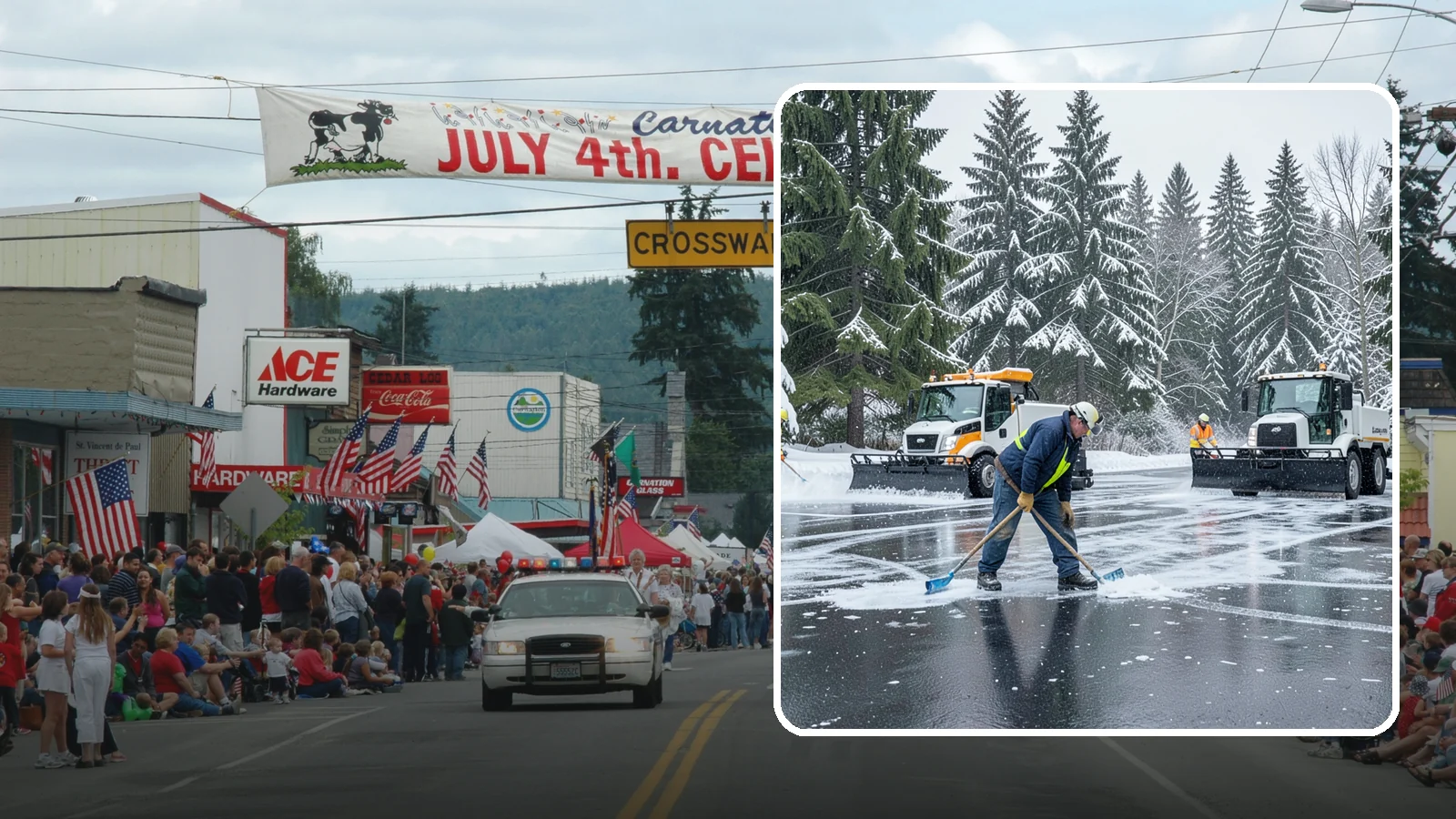 Parking Lot Ice Removal in Carnation, King County, WA - We break up and clear stubborn ice sheets that form after Western Washington's thaw-and-refreeze cycles.