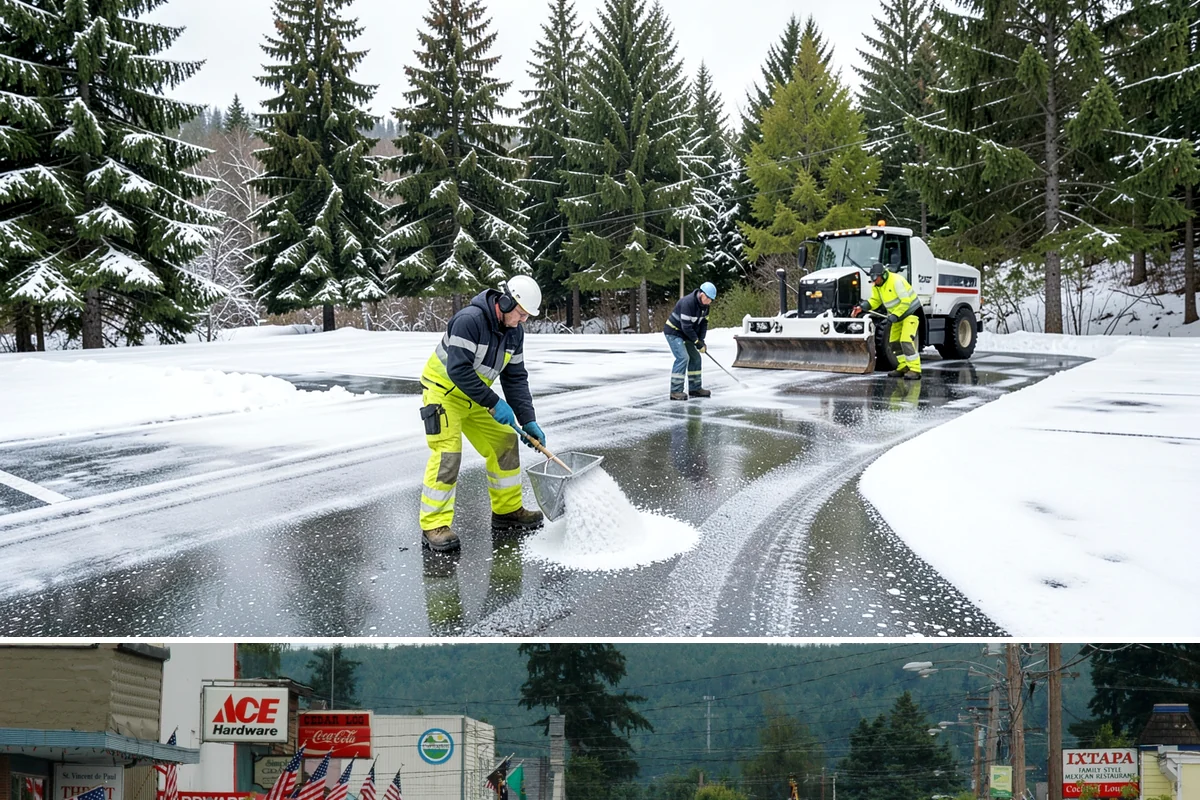 Parking Lot Ice Removal in Carnation, King County, WA - Ice removal spikes during freeze-thaw stretches from midwinter into early spring.