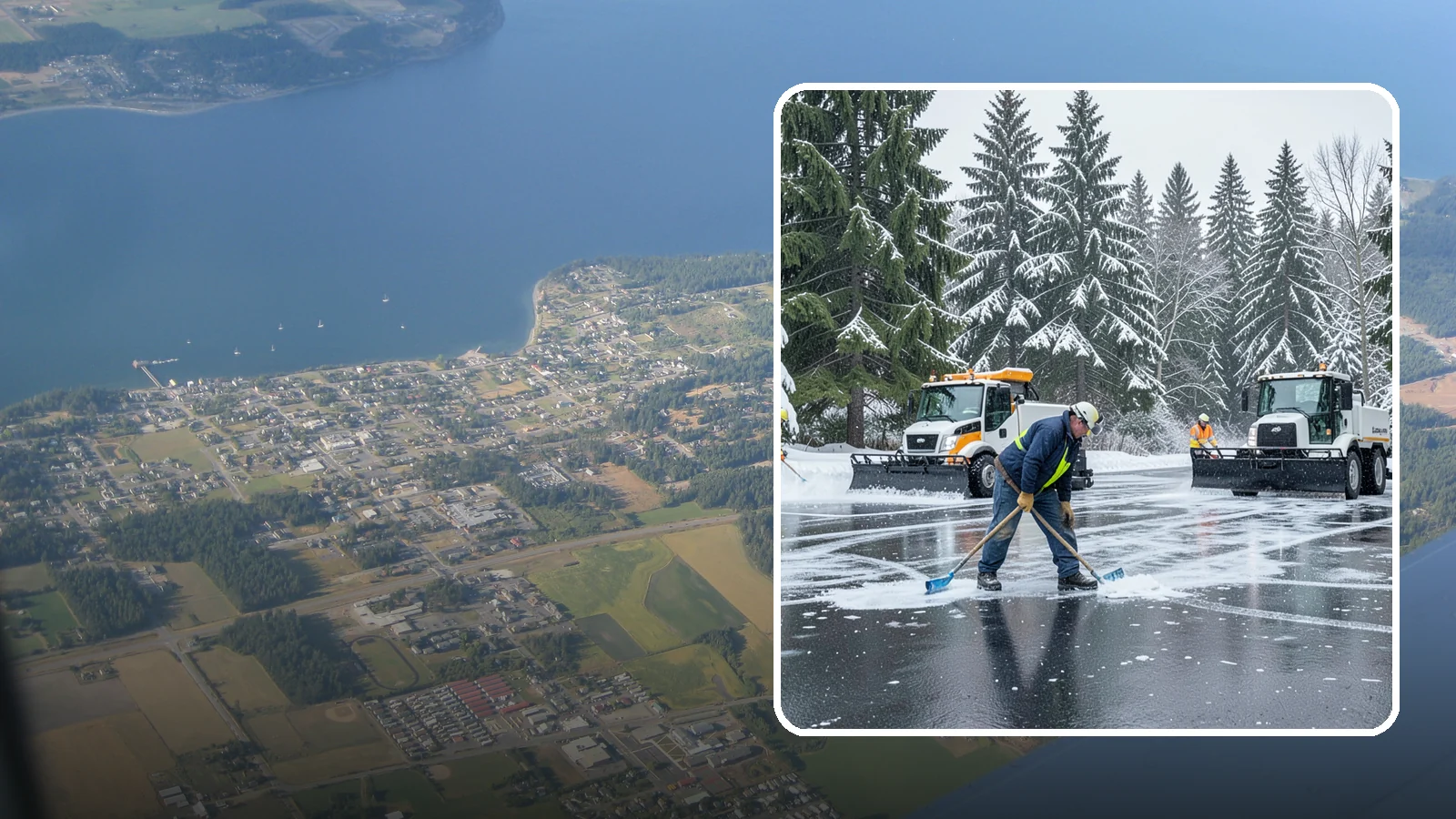 Parking Lot Ice Removal in Coupeville, Island County, WA - We break up and clear stubborn ice sheets that form after Western Washington's thaw-and-refreeze cycles.
