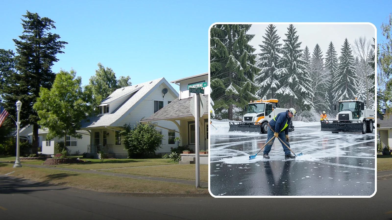 Parking Lot Ice Removal in DuPont, Pierce County, WA - We break up and clear stubborn ice sheets that form after Western Washington's thaw-and-refreeze cycles.
