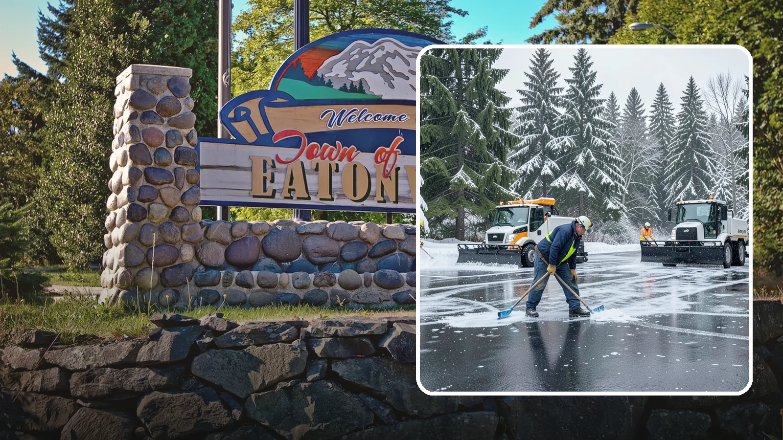 Parking Lot Ice Removal in Eatonville, Pierce County, WA - We break up and clear stubborn ice sheets that form after Western Washington's thaw-and-refreeze cycles.