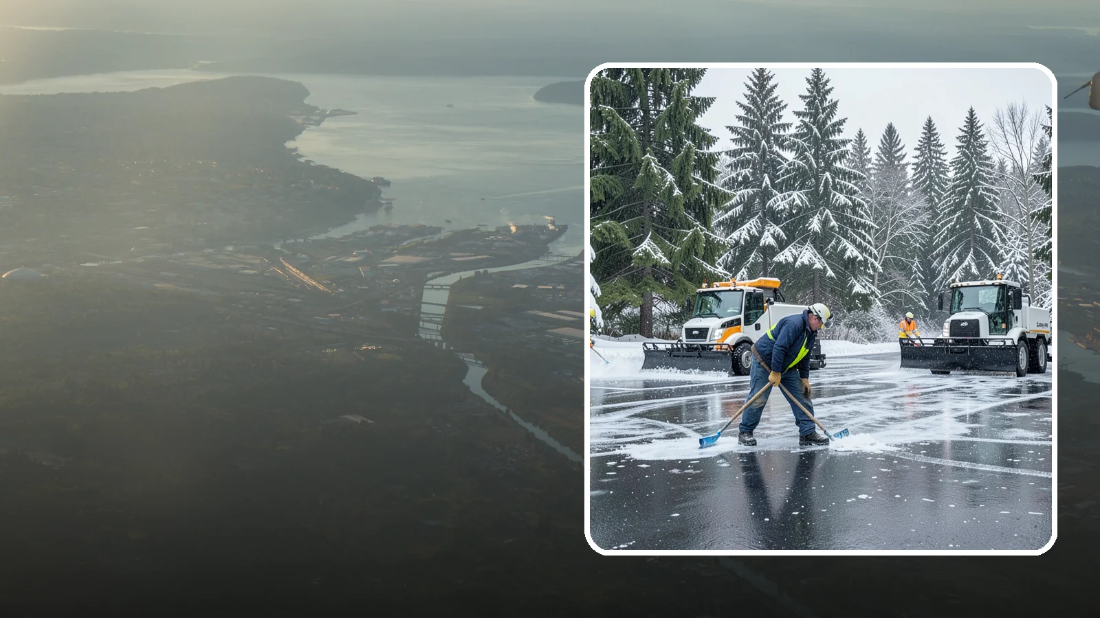 Parking Lot Ice Removal in Fife, Pierce County, WA - We break up and clear stubborn ice sheets that form after Western Washington's thaw-and-refreeze cycles.
