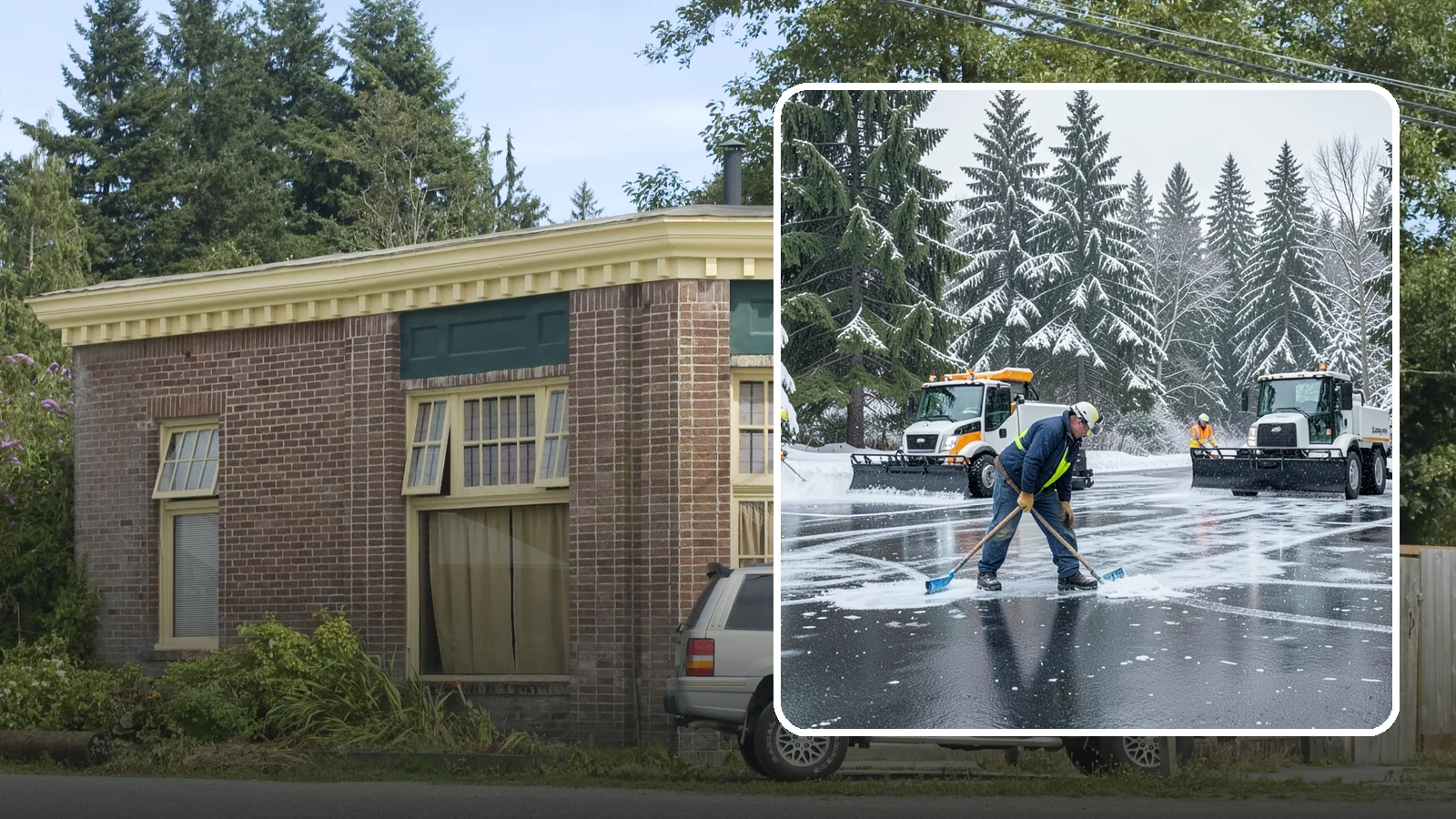 Parking Lot Ice Removal in Hamilton, Skagit County, WA - We break up and clear stubborn ice sheets that form after Western Washington's thaw-and-refreeze cycles.