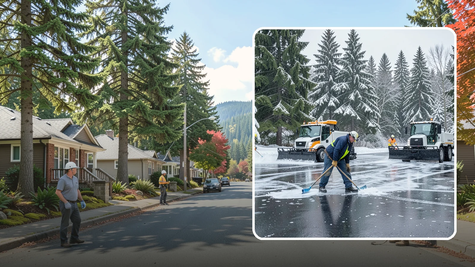 Parking Lot Ice Removal in Hunts Point, King County, WA - We break up and clear stubborn ice sheets that form after Western Washington's thaw-and-refreeze cycles.