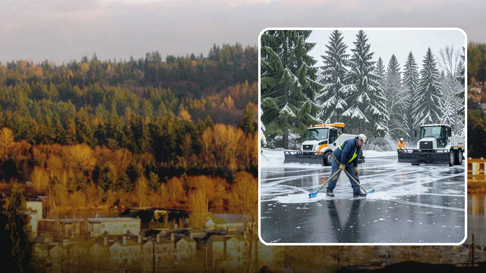 Parking Lot Ice Removal in Kenmore, King County, WA - We break up and clear stubborn ice sheets that form after Western Washington's thaw-and-refreeze cycles.