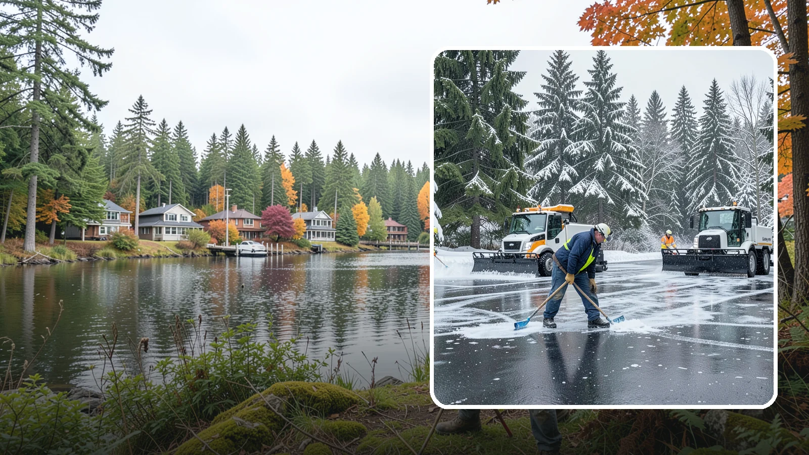 Parking Lot Ice Removal in La Conner, Skagit County, WA - We break up and clear stubborn ice sheets that form after Western Washington's thaw-and-refreeze cycles.