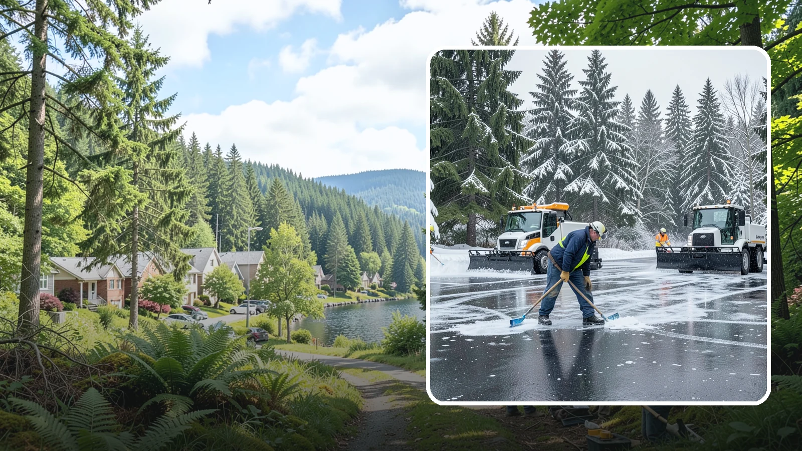 Parking Lot Ice Removal in Lake Forest Park, King County, WA - We break up and clear stubborn ice sheets that form after Western Washington's thaw-and-refreeze cycles.