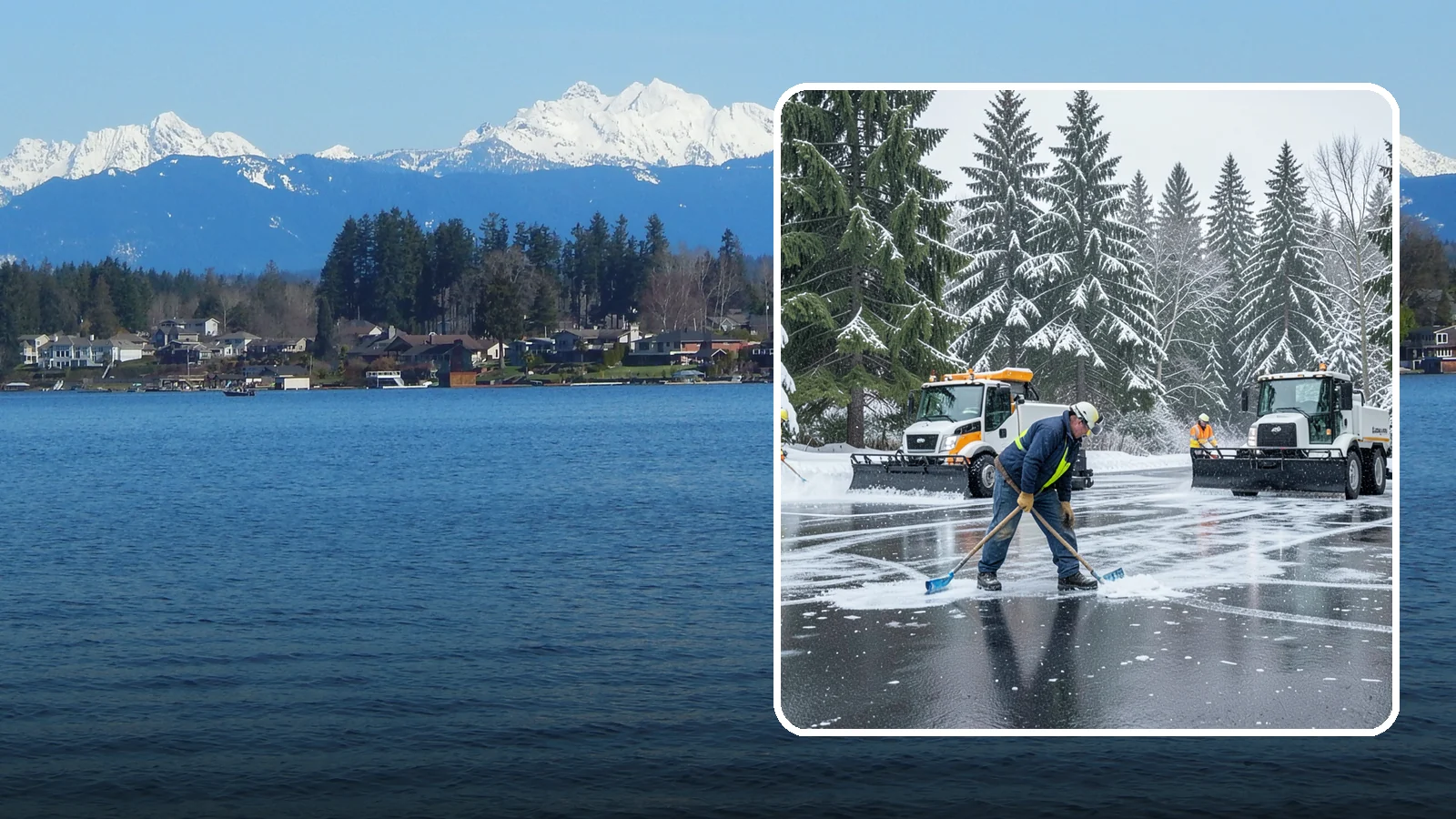 Parking Lot Ice Removal in Lake Stevens, Snohomish County, WA - We break up and clear stubborn ice sheets that form after Western Washington's thaw-and-refreeze cycles.