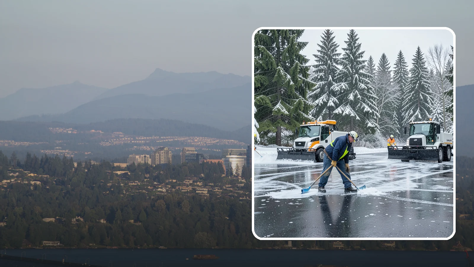 Parking Lot Ice Removal in Medina, King County, WA - We break up and clear stubborn ice sheets that form after Western Washington's thaw-and-refreeze cycles.