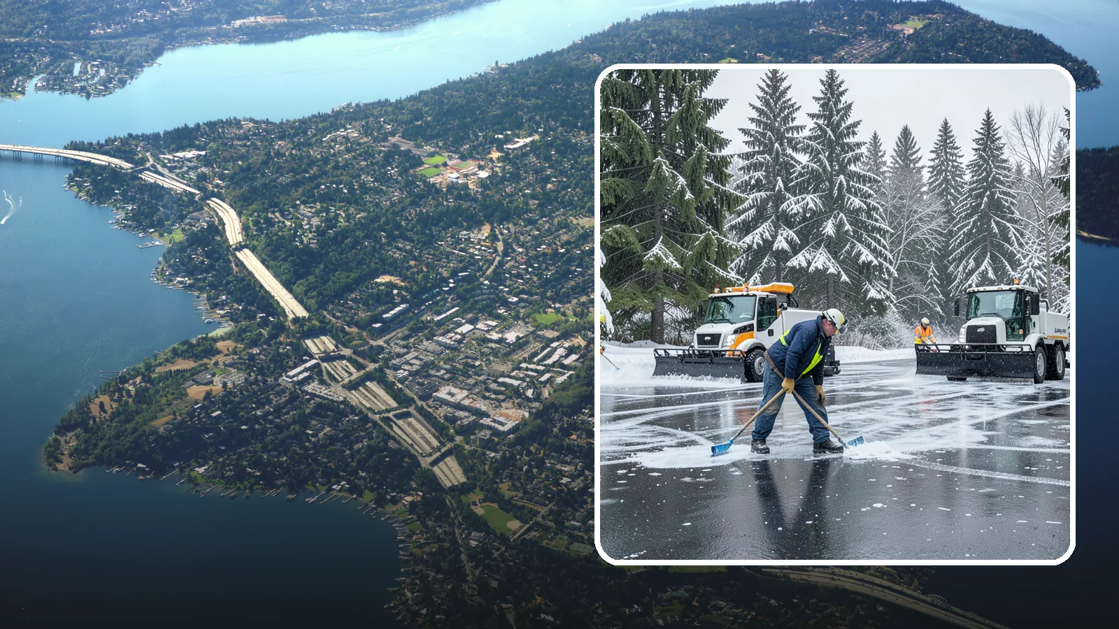 Parking Lot Ice Removal in Mercer Island, King County, WA - We break up and clear stubborn ice sheets that form after Western Washington's thaw-and-refreeze cycles.