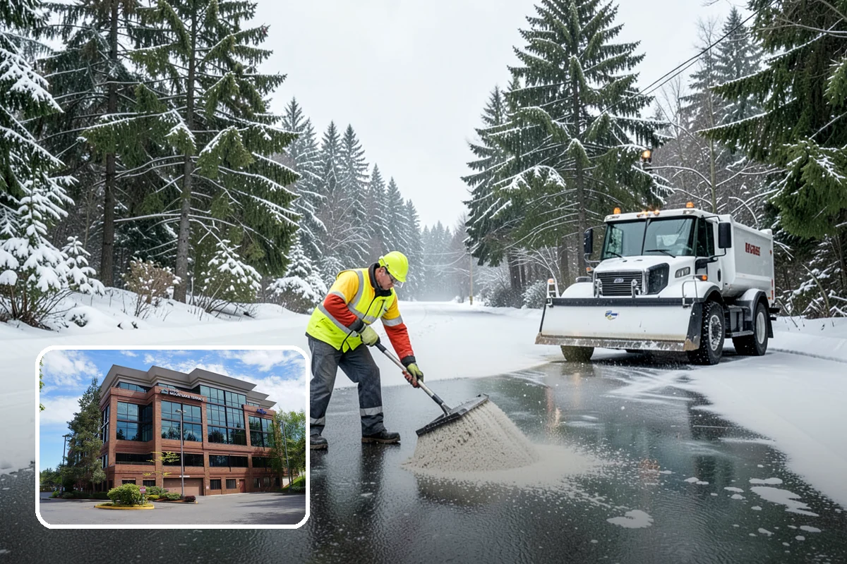Parking Lot Ice Removal in Mountlake Terrace, Snohomish County, WA - Clears layered ice deicer cannot lift