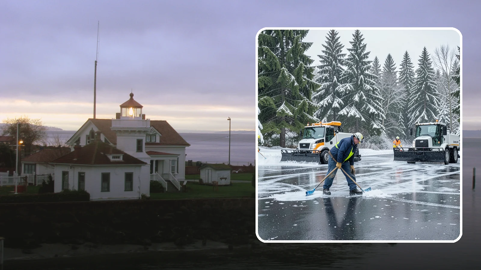 Parking Lot Ice Removal in Mukilteo, Snohomish County, WA - We break up and clear stubborn ice sheets that form after Western Washington's thaw-and-refreeze cycles.