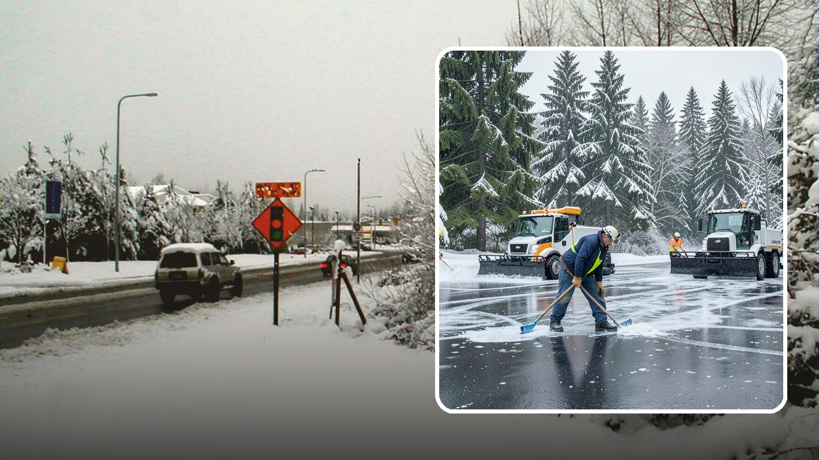 Parking Lot Ice Removal in Newcastle, King County, WA - We break up and clear stubborn ice sheets that form after Western Washington's thaw-and-refreeze cycles.