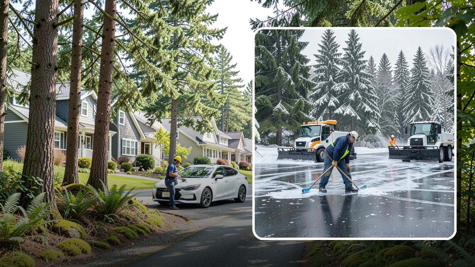 Parking Lot Ice Removal in Normandy Park, King County, WA - We break up and clear stubborn ice sheets that form after Western Washington's thaw-and-refreeze cycles.