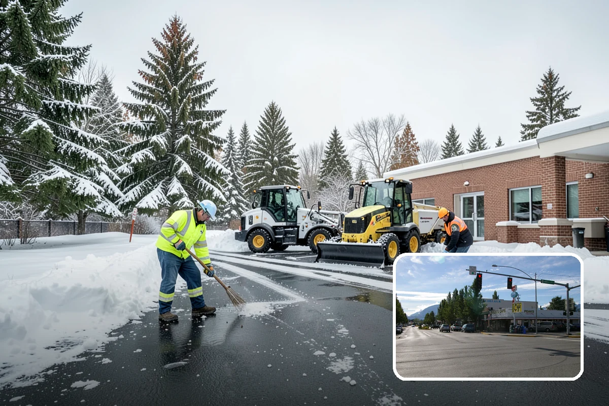 Parking Lot Ice Removal in North Bend, King County, WA - Clears layered ice deicer cannot lift