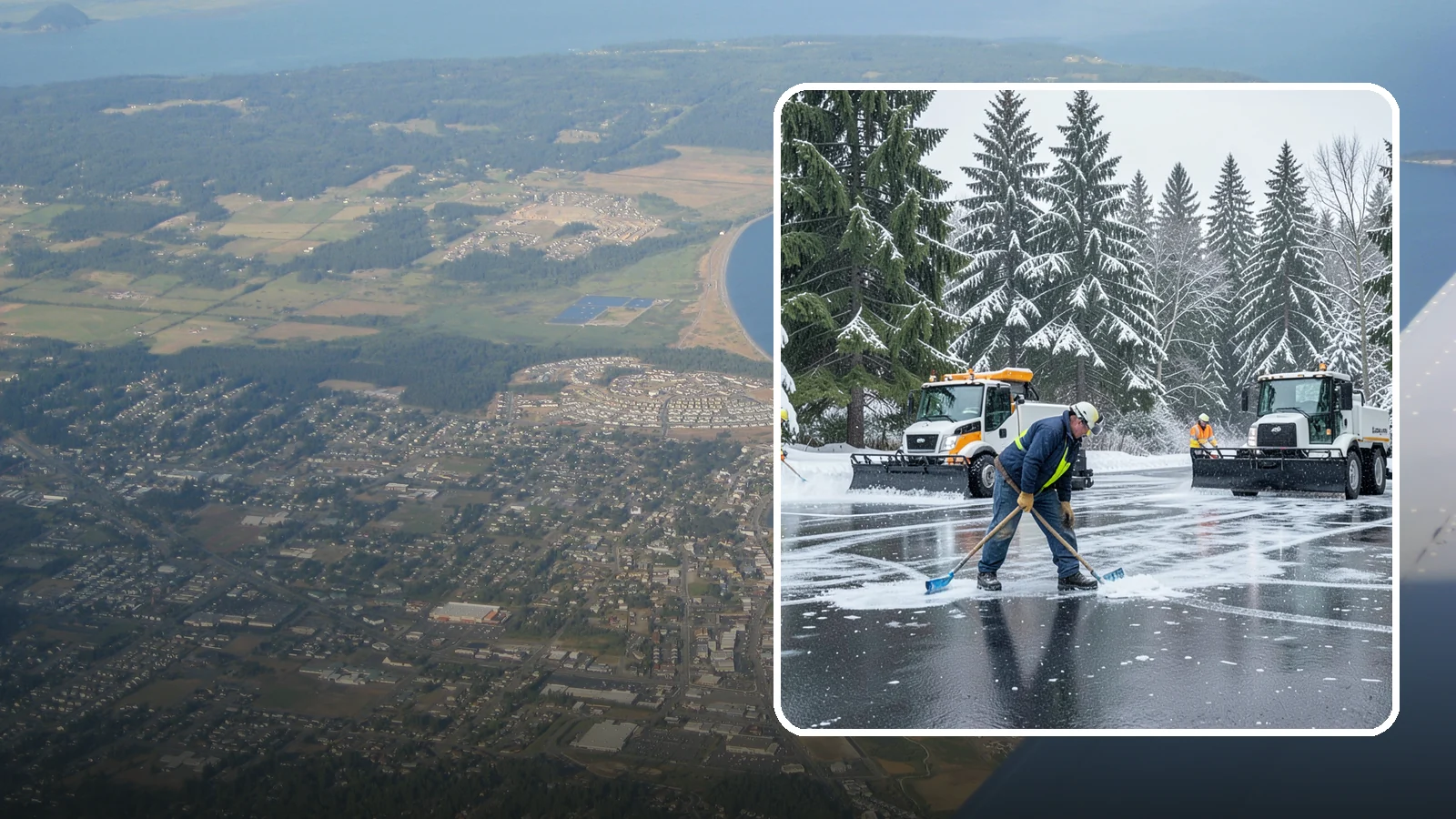 Parking Lot Ice Removal in Oak Harbor, Island County, WA - We break up and clear stubborn ice sheets that form after Western Washington's thaw-and-refreeze cycles.