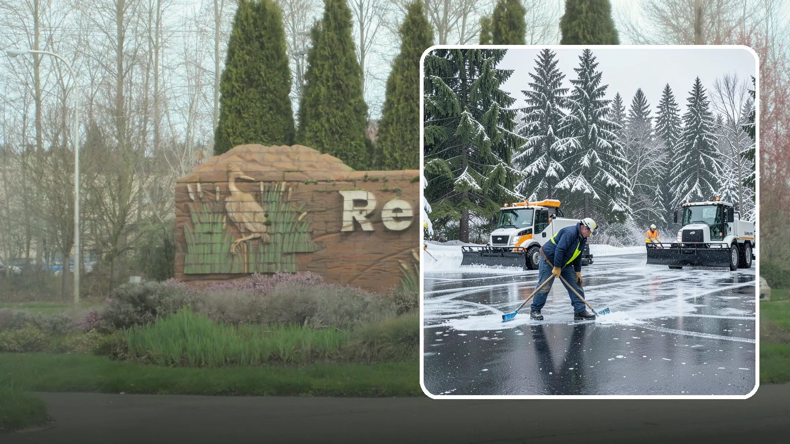 Parking Lot Ice Removal in Renton, King County, WA - We break up and clear stubborn ice sheets that form after Western Washington's thaw-and-refreeze cycles.