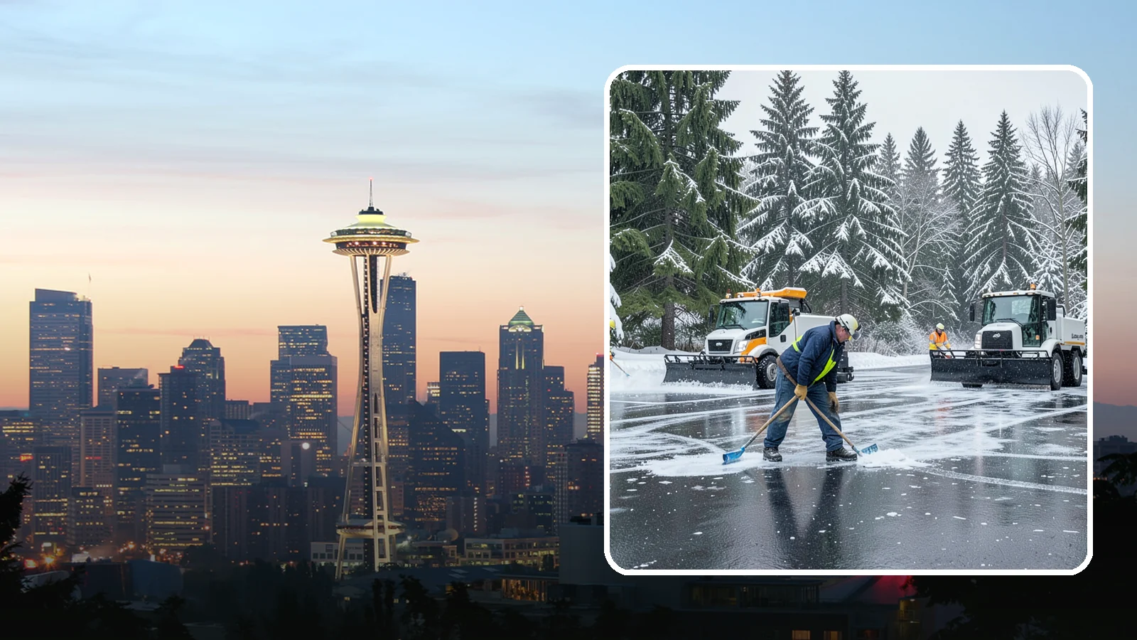 Parking Lot Ice Removal in Seattle, King County, WA - We break up and clear stubborn ice sheets that form after Western Washington's thaw-and-refreeze cycles.