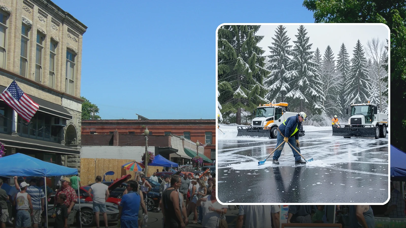 Parking Lot Ice Removal in Snohomish, Snohomish County, WA - We break up and clear stubborn ice sheets that form after Western Washington's thaw-and-refreeze cycles.
