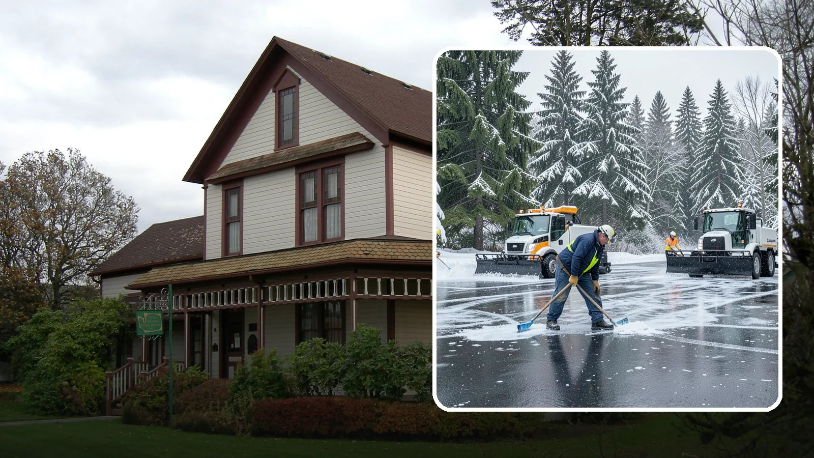 Parking Lot Ice Removal in Sumner, Pierce County, WA - We break up and clear stubborn ice sheets that form after Western Washington's thaw-and-refreeze cycles.