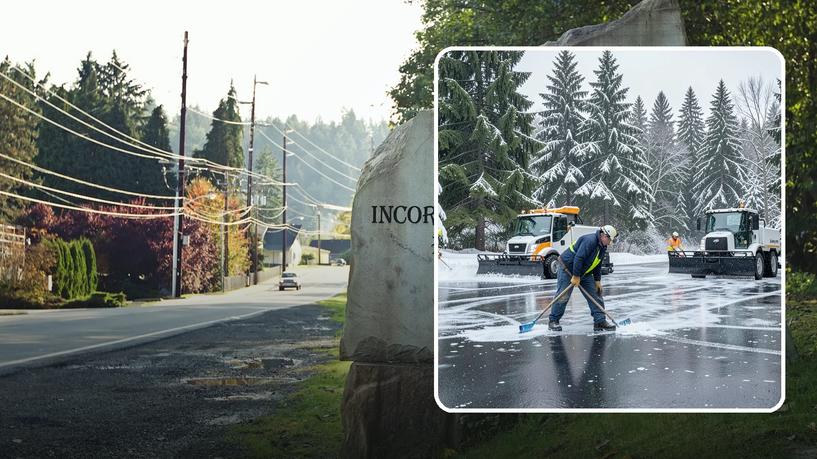 Parking Lot Ice Removal in Wilkeson, Pierce County, WA - We break up and clear stubborn ice sheets that form after Western Washington's thaw-and-refreeze cycles.