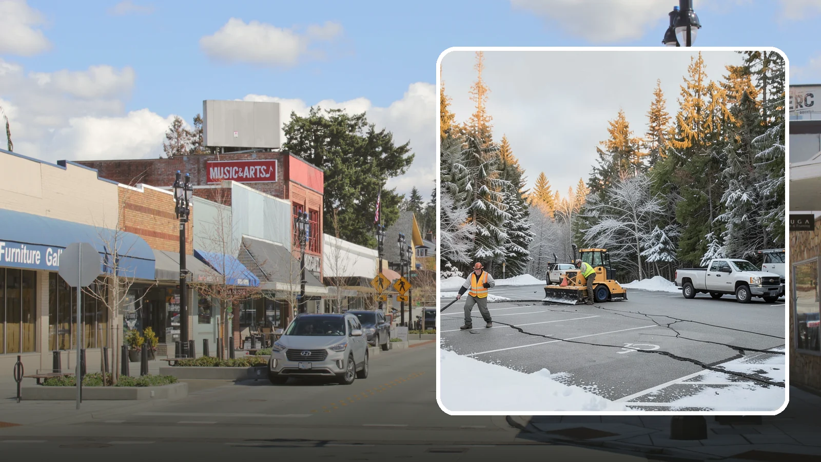 Parking Lot Maintenance in Bothell, King County, WA - We provide season-long parking lot upkeep that keeps your surface safe through every Western Washington winter event.