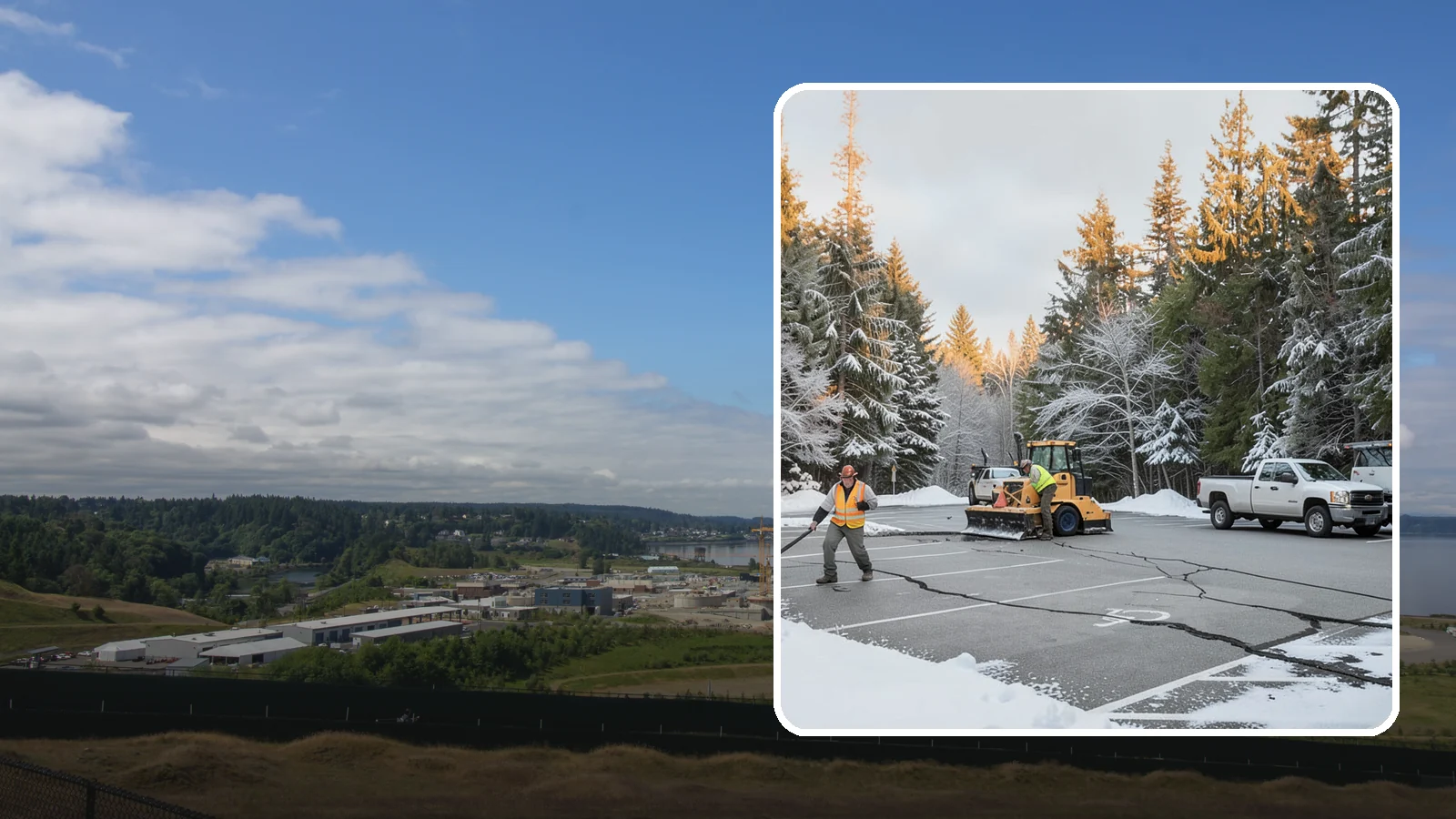 Parking Lot Maintenance in University Place, Pierce County, WA - We provide season-long parking lot upkeep that keeps your surface safe through every Western Washington winter event.