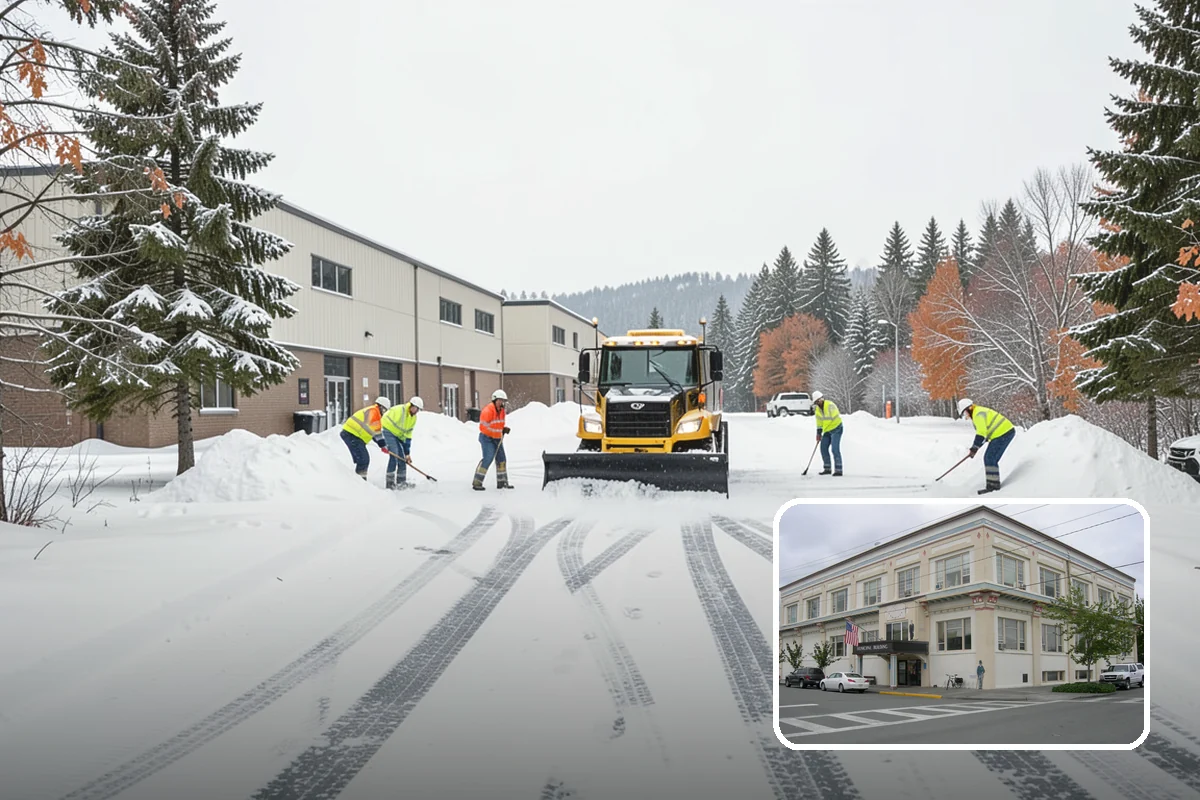 Parking Lot Plowing in Anacortes, Skagit County, WA - Full-lot clearing before opening hours