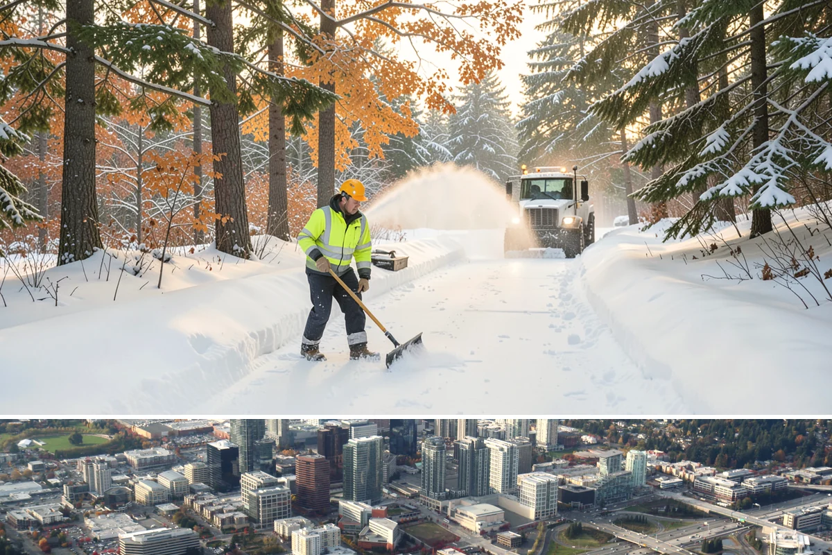 Parking Lot Plowing in Bellevue, King County, WA - Book plowing before the November-through-February window when lowland Arctic outbreaks are most likely.