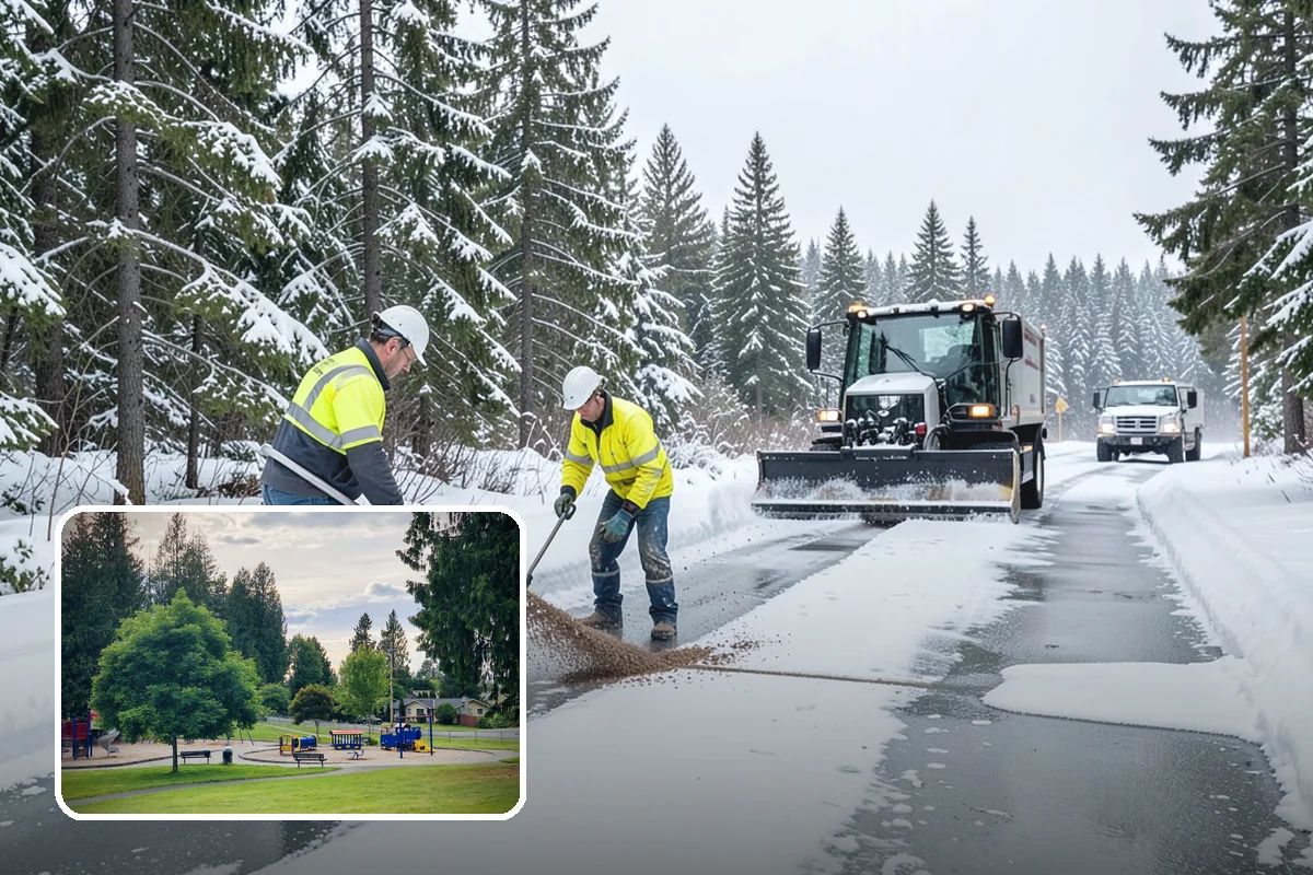 Parking Lot Plowing in Bonney Lake, Pierce County, WA - Full-lot clearing before opening hours