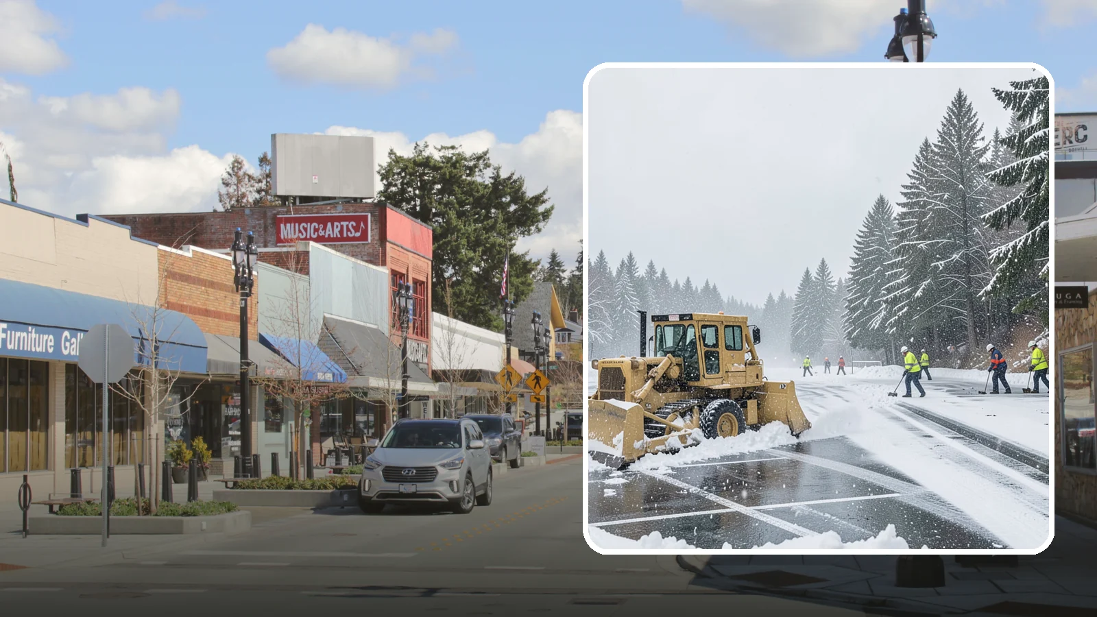 Parking Lot Plowing in Bothell, King County, WA - When a Puget Sound cold snap drops several inches overnight, our plows clear your entire lot before the morning rush.