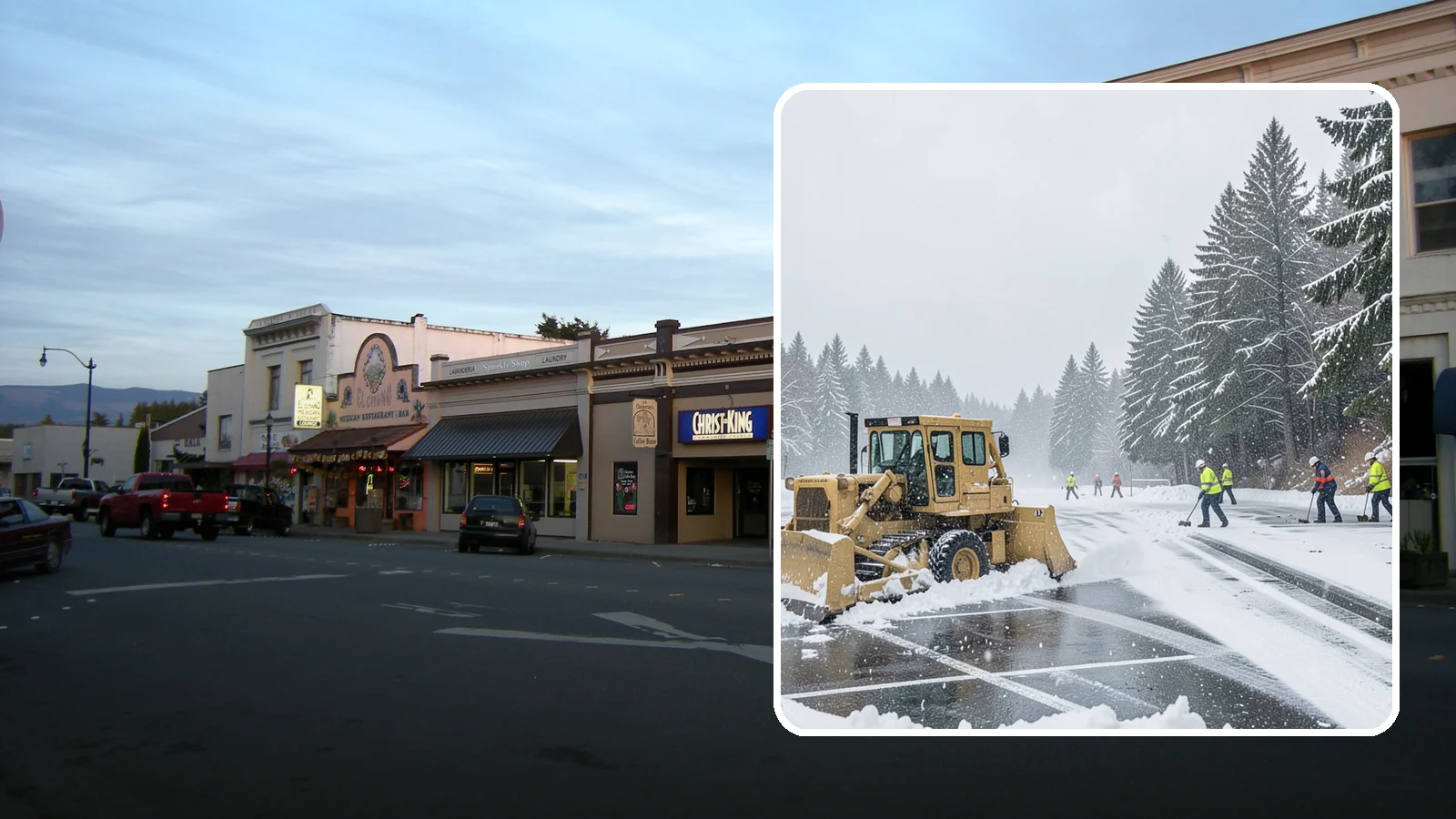 Parking Lot Plowing in Burlington, Skagit County, WA - When a Puget Sound cold snap drops several inches overnight, our plows clear your entire lot before the morning rush.