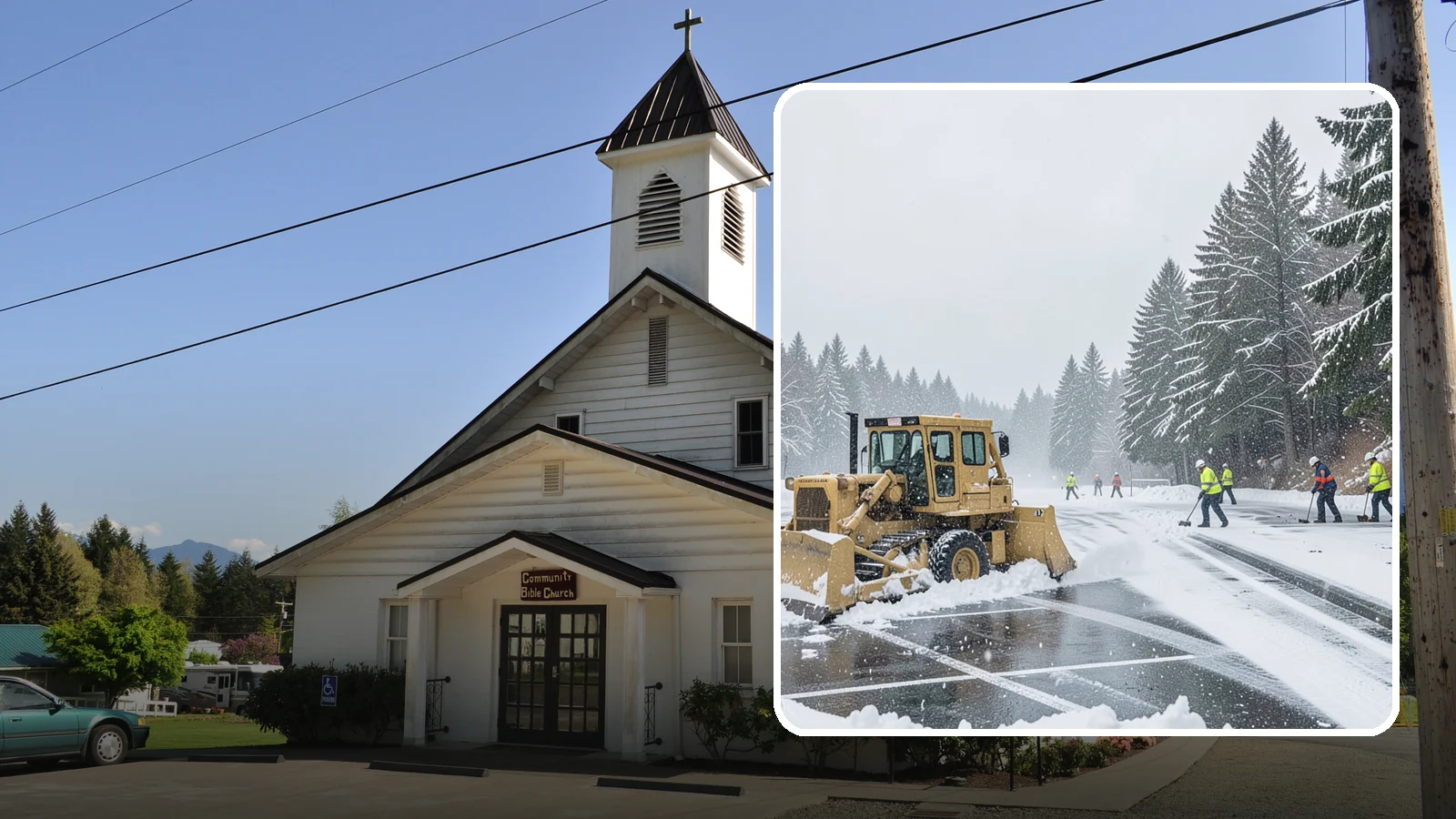 Parking Lot Plowing in Concrete, Skagit County, WA - When a Puget Sound cold snap drops several inches overnight, our plows clear your entire lot before the morning rush.