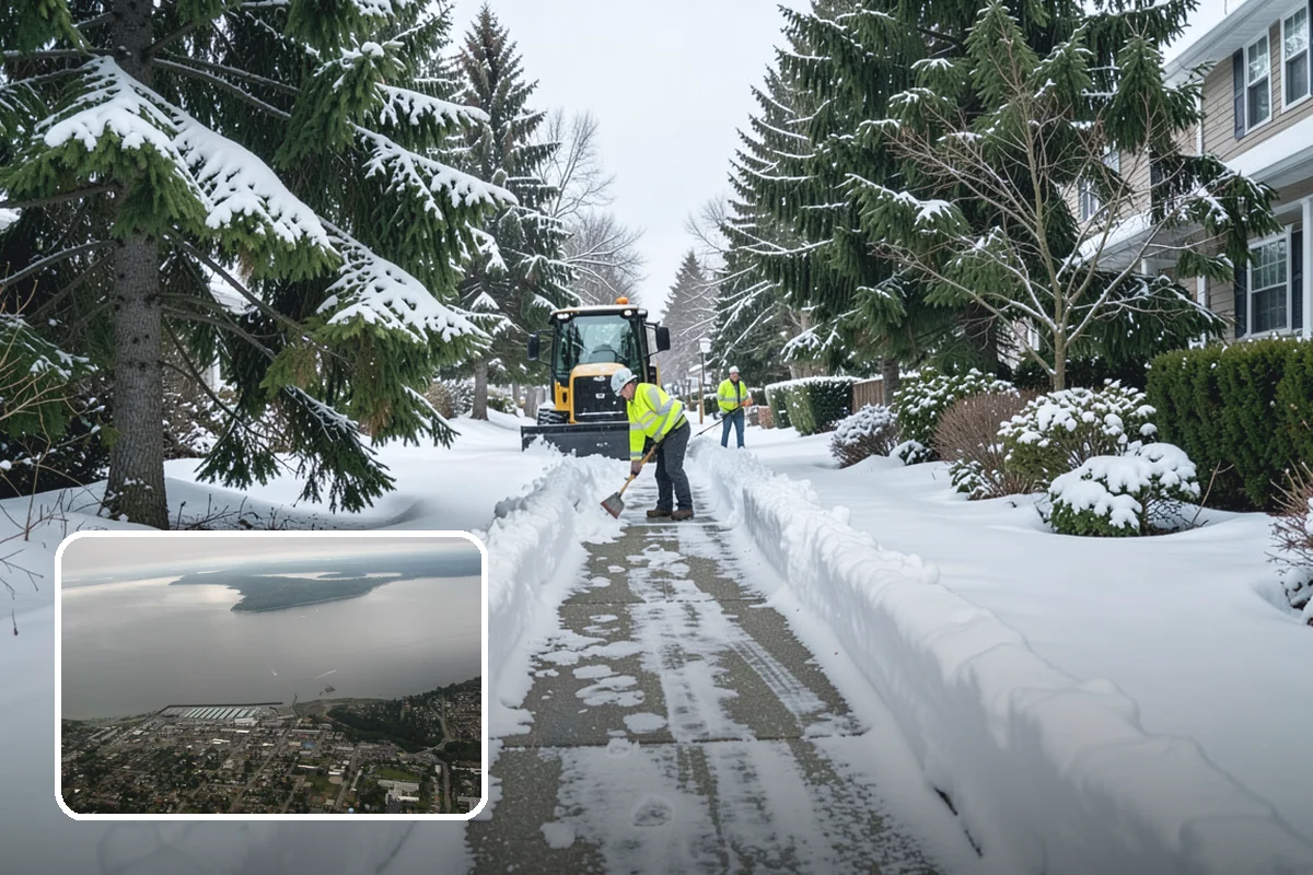 Parking Lot Plowing in Des Moines, King County, WA - Full-lot clearing before opening hours