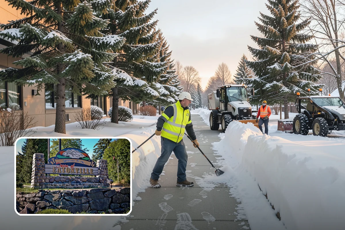 Parking Lot Plowing in Eatonville, Pierce County, WA - Full-lot clearing before opening hours