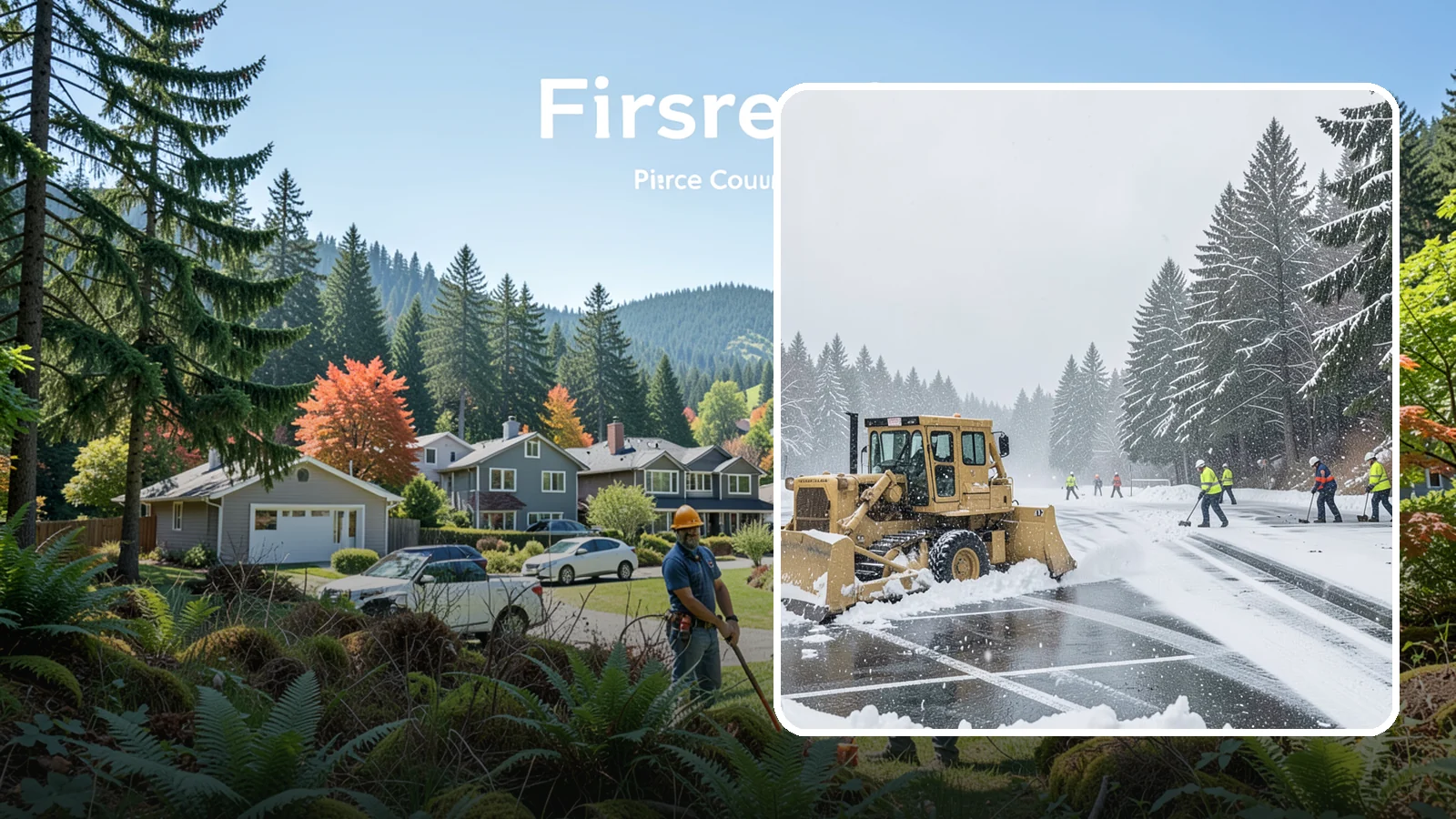 Parking Lot Plowing in Fircrest, Pierce County, WA - When a Puget Sound cold snap drops several inches overnight, our plows clear your entire lot before the morning rush.