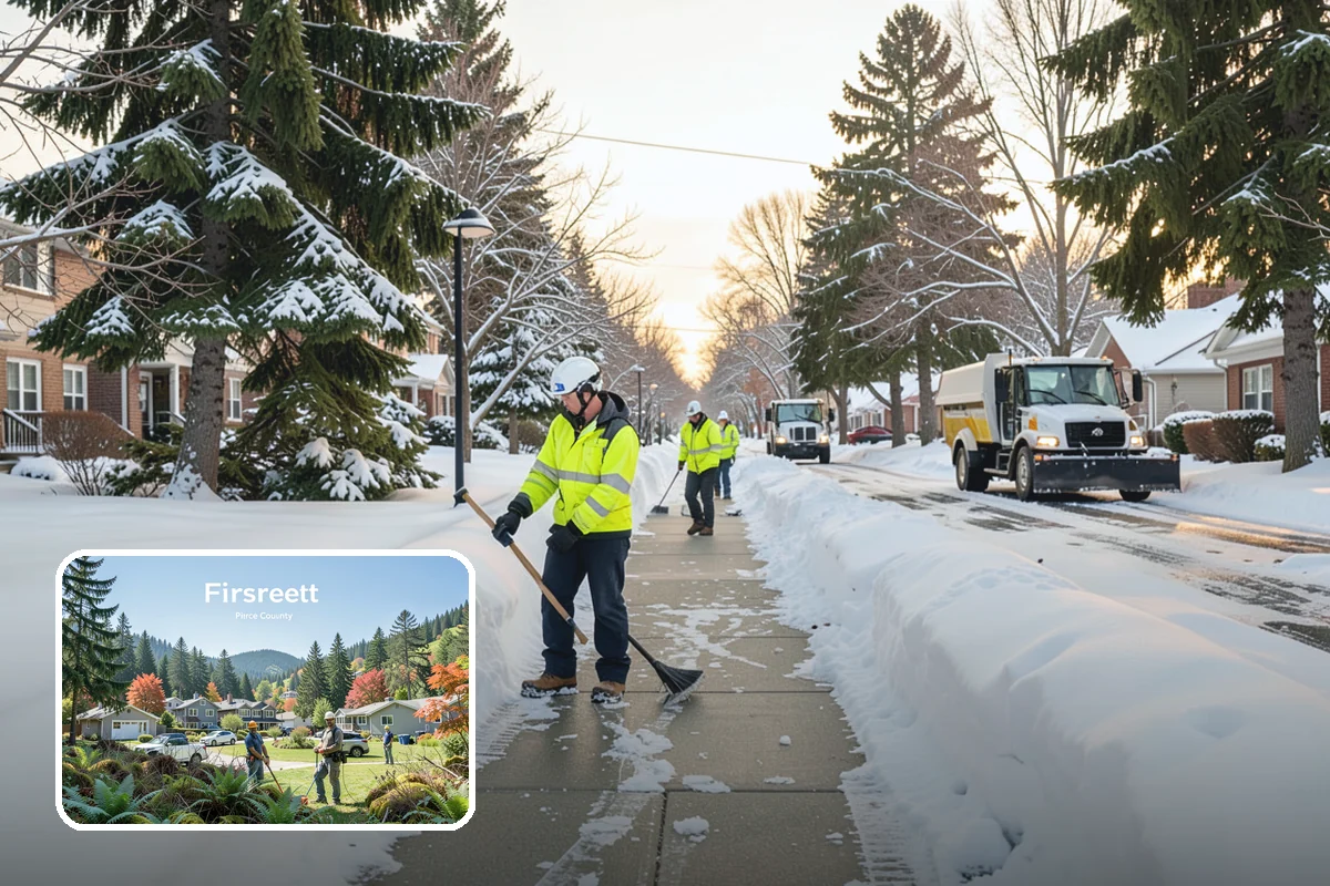Parking Lot Plowing in Fircrest, Pierce County, WA - Full-lot clearing before opening hours