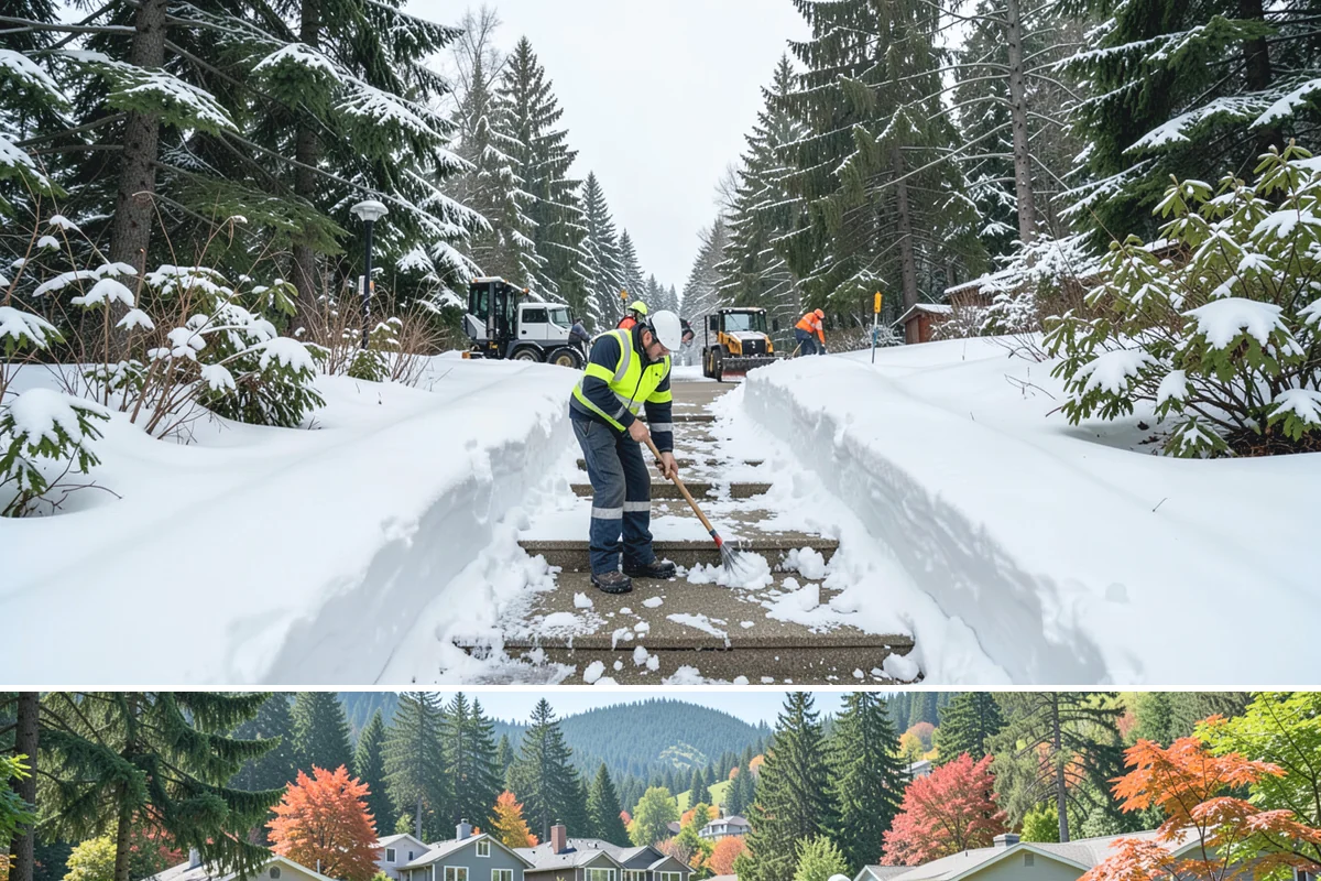 Parking Lot Plowing in Fircrest, Pierce County, WA - Book plowing before the November-through-February window when lowland Arctic outbreaks are most likely.