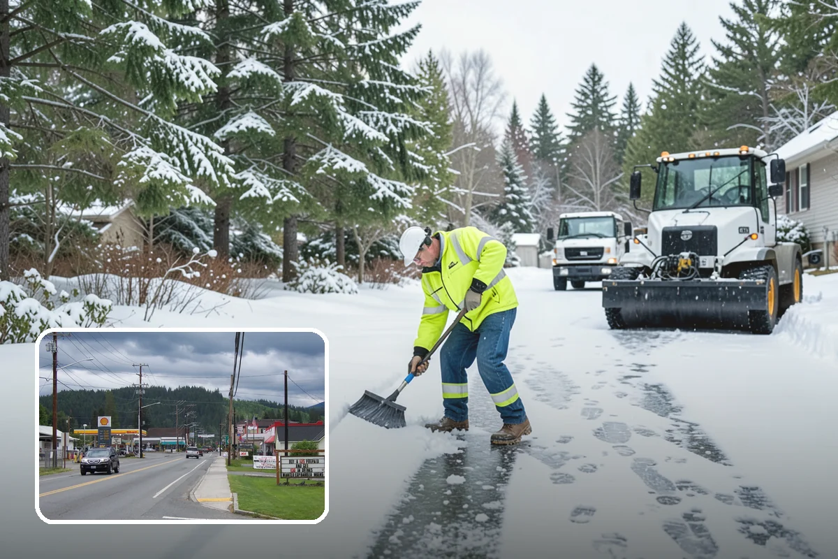 Parking Lot Plowing in Granite Falls, Snohomish County, WA - Full-lot clearing before opening hours