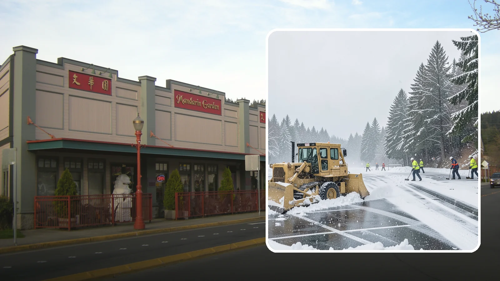 Parking Lot Plowing in Issaquah, King County, WA - When a Puget Sound cold snap drops several inches overnight, our plows clear your entire lot before the morning rush.