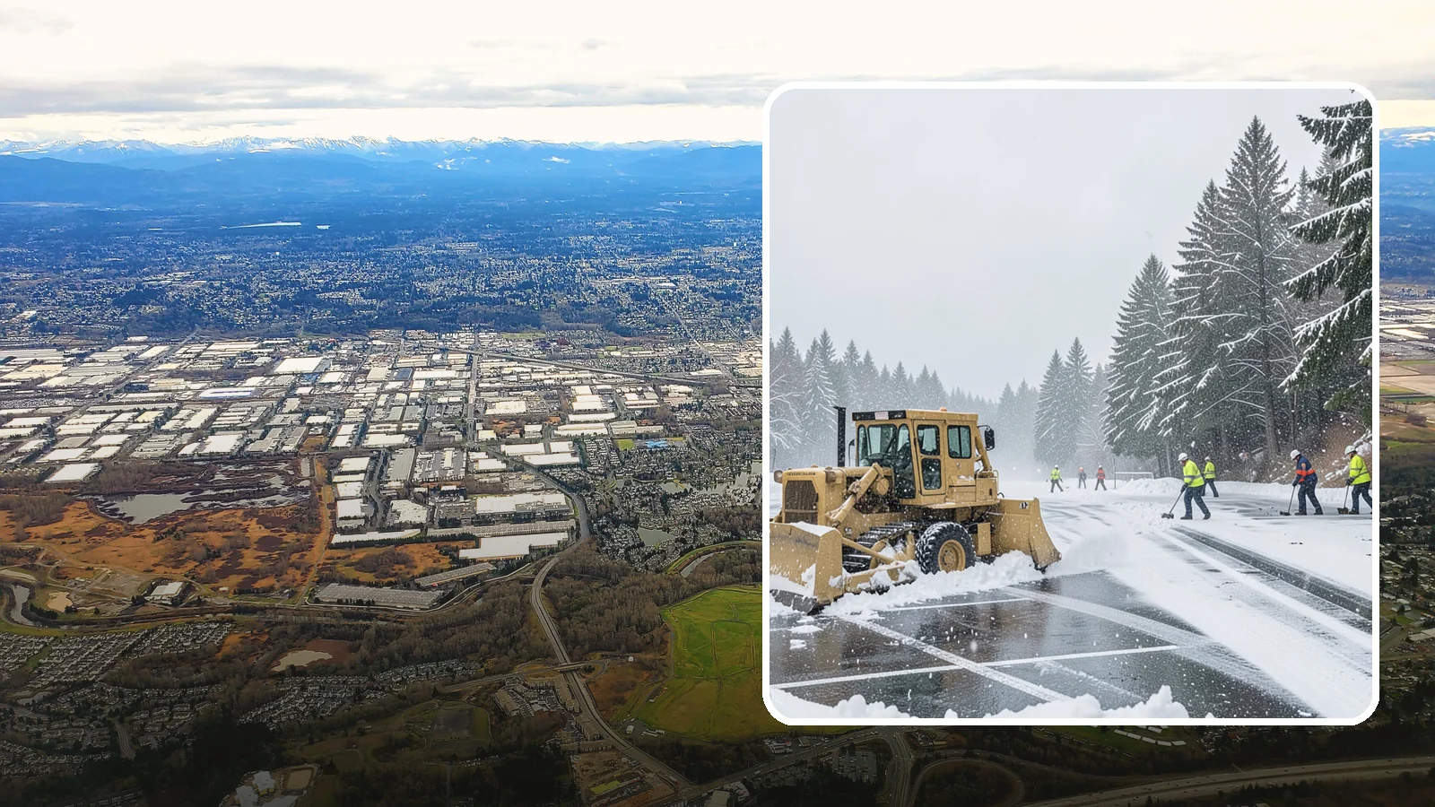 Parking Lot Plowing in Kent, King County, WA - When a Puget Sound cold snap drops several inches overnight, our plows clear your entire lot before the morning rush.