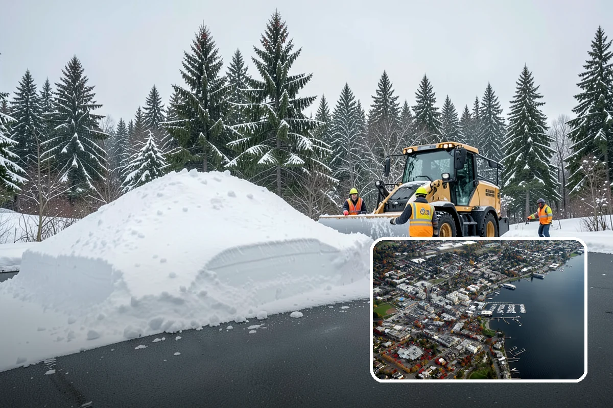 Parking Lot Plowing in Kirkland, King County, WA - Full-lot clearing before opening hours
