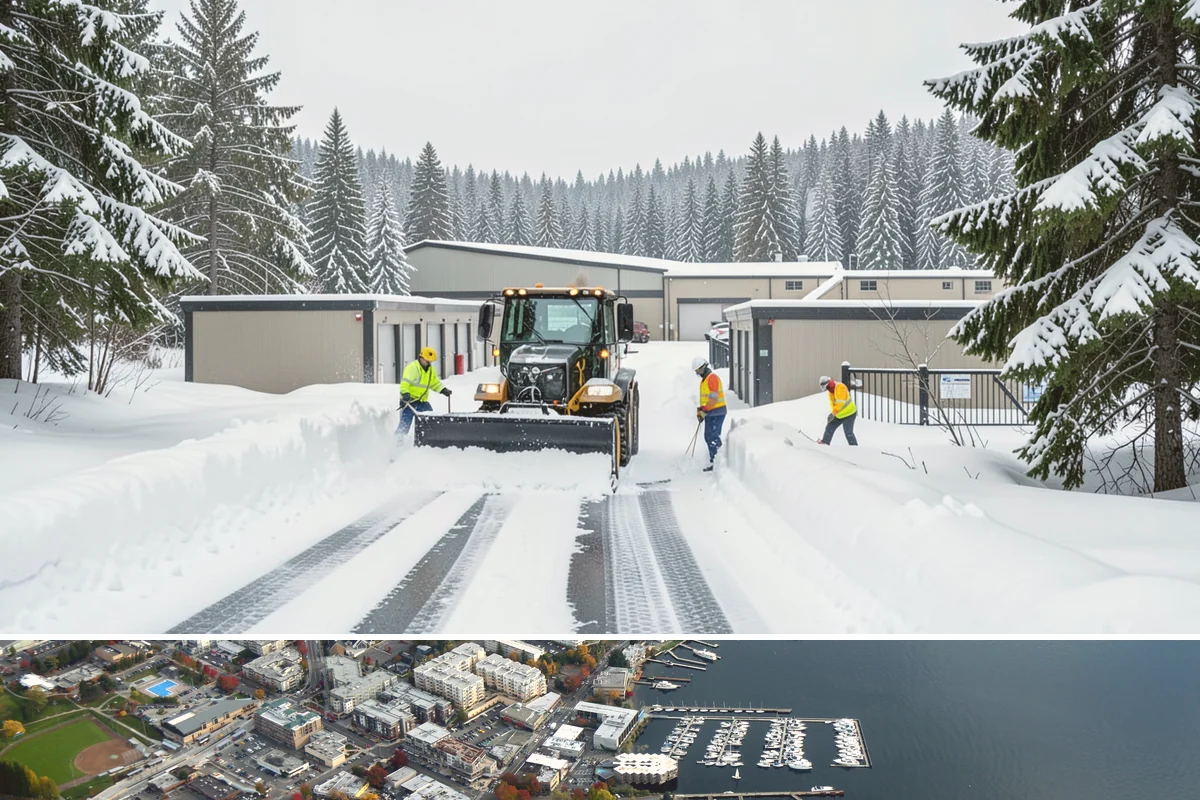 Parking Lot Plowing in Kirkland, King County, WA - Book plowing before the November-through-February window when lowland Arctic outbreaks are most likely.