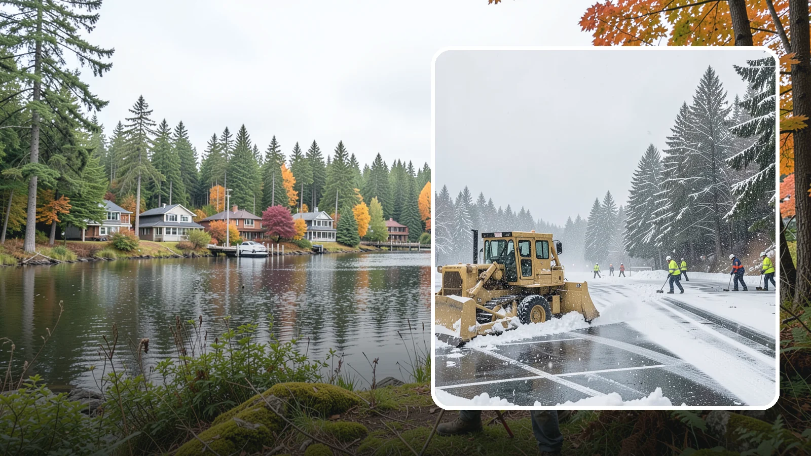 Parking Lot Plowing in La Conner, Skagit County, WA - When a Puget Sound cold snap drops several inches overnight, our plows clear your entire lot before the morning rush.