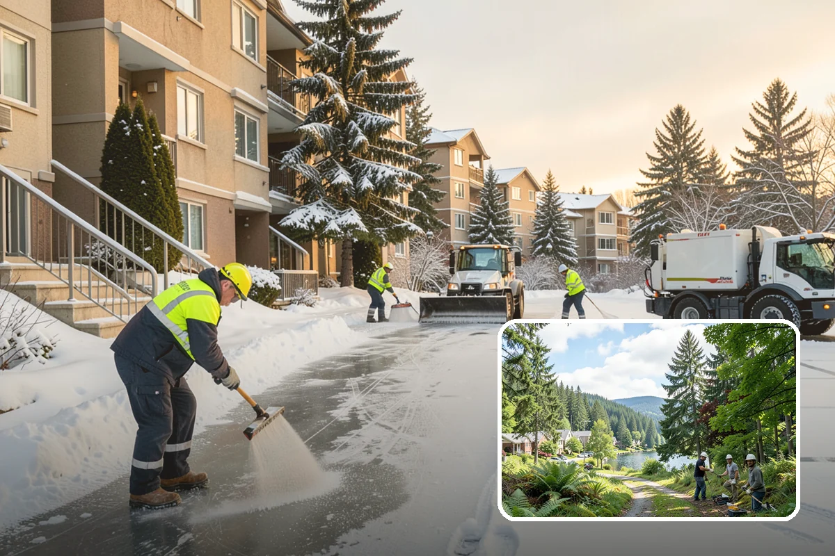 Parking Lot Plowing in Lake Forest Park, King County, WA - Full-lot clearing before opening hours